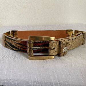 Versace Collection Gold and Tan Animal Print Leather Belt